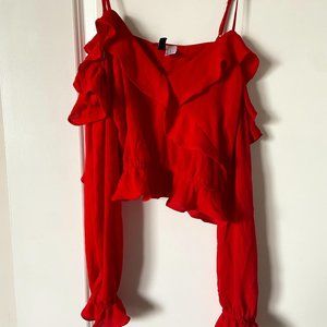 H&M cold shoulder ruffle crop top